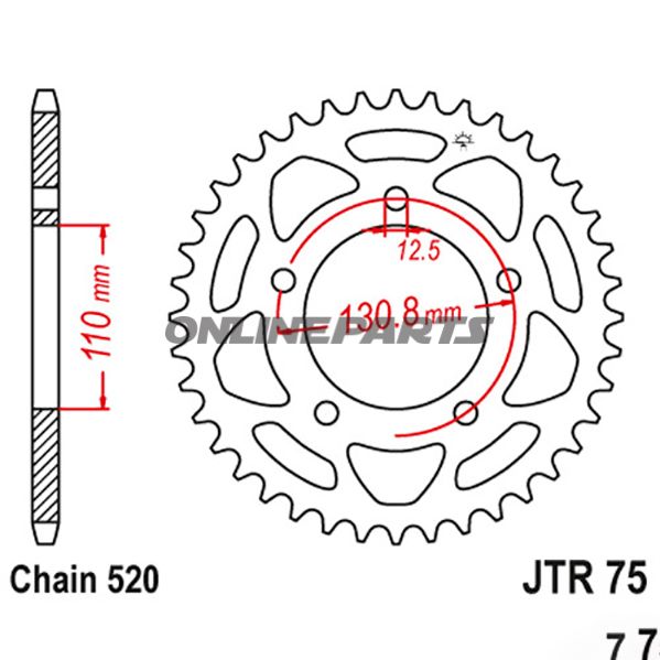 Rear Sprocket 44Tooth Pitch 520Inner Diameter 110 Bolt Spacing 131