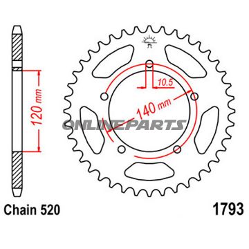 Rear Sprocket 43 Tooth Pitch 520Inner Diameter 120 Bolt Spacing 140