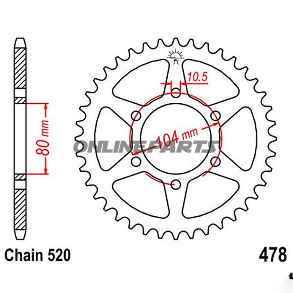 Rear Sprocket 40 Tooth Pitch 520Inner Diameter 080 Bolt Spacing 104