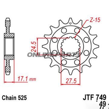 Front Sprocket 15 Tooth 525 Racingnarrow Spline 24.5/27.5