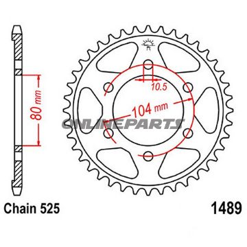 Rear Sprocket 44 Tooth Pitch 525Inner Diameter 080 Bolt Spacing 104