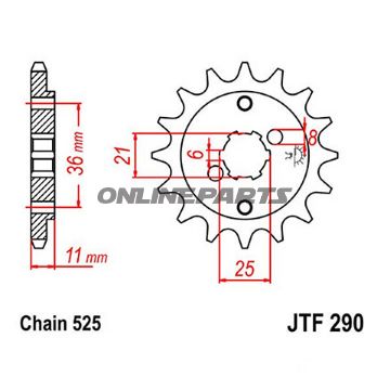 Fortandhjul 14 tænder, delelse 525 groft tandet 6 indvendig diameter 21/25