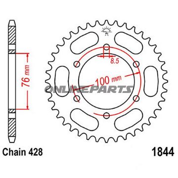 Rear Sprocket 40 Tooth Pitch 428Inner Diameter 076 Bolt Spacing 100