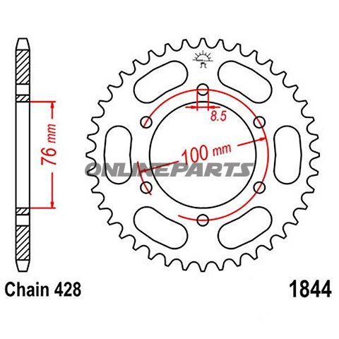 Rear Sprocket 40 Tooth Pitch 428Inner Diameter 076 Bolt Spacing 100