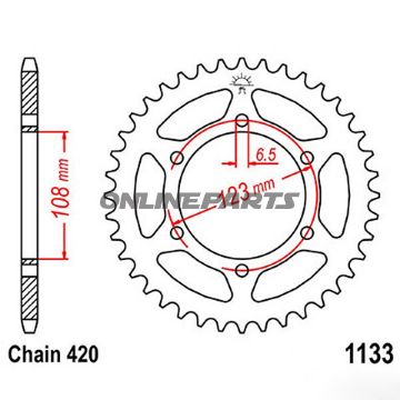 Rear Sprocket 65 Tooth Pitch 420Inner Diameter 108 Bolt Spacing 123