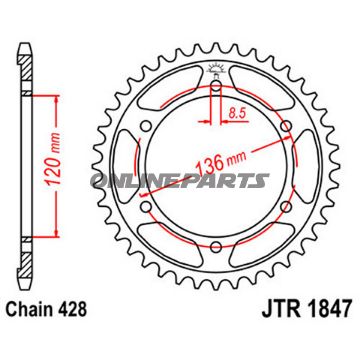 Rear Sprocket 56 Tooth Pitch 428Inner Diameter 120 Bolt Spacing 136