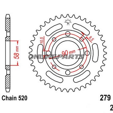 Rear Sprocket 38 Tooth Pitch 520Inner Diameter 058 Bolt Spacing 090