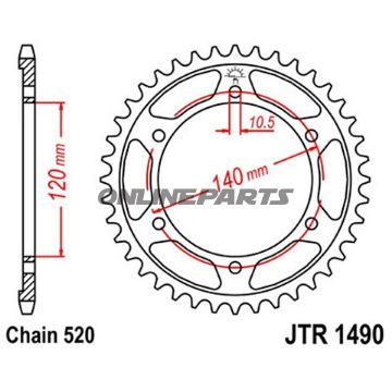 Rear Sprocket 40 Tooth Pitch 520Inner Diameter 120 Bolt Spacing 140