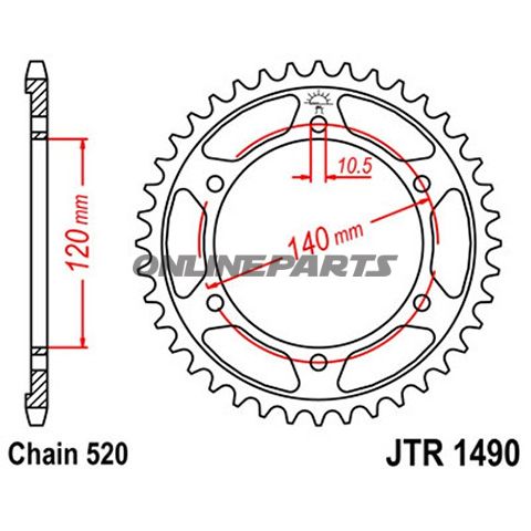 Rear Sprocket 40 Tooth Pitch 520Inner Diameter 120 Bolt Spacing 140