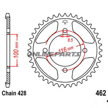 Rear Sprocket 54 Tooth Pitch 428Inner Diameter 100 Bolt Spacing 116