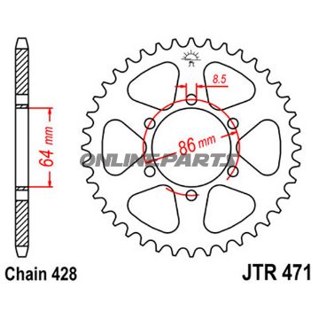 Rear Sprocket 45 Tooth Pitch 428Inner Diameter 064 Bolt Spacing 086