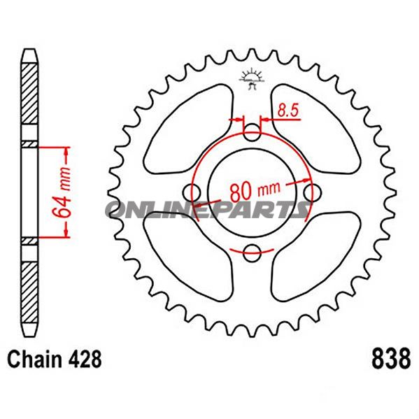 Rear Sprocket 49 Tooth Pitch 428Inner Diameter 064 Bolt Spacing 080