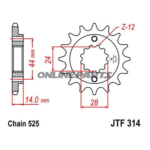 Front Sprocket 17 Tooth Pitch 525Narrow Spline Inner Diameter 24/28.7