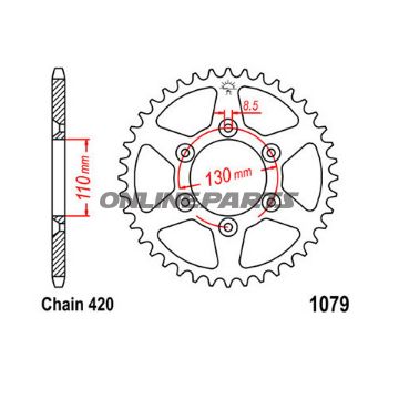 Rear Sprocket 53 Tooth Pitch 420Inner Diameter 110 Bolt Spacing 130