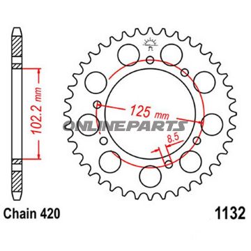 Rear Sprocket 59 Tooth Pitch 420Inner Diameter 102 Bolt Spacing 125