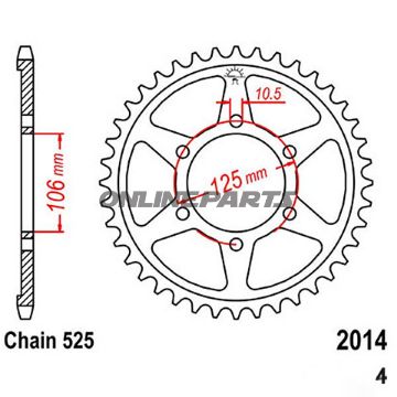 Rear Sprocket 44 Tooth Pitch 525Inner Diameter 106 Bolt Spacing 125