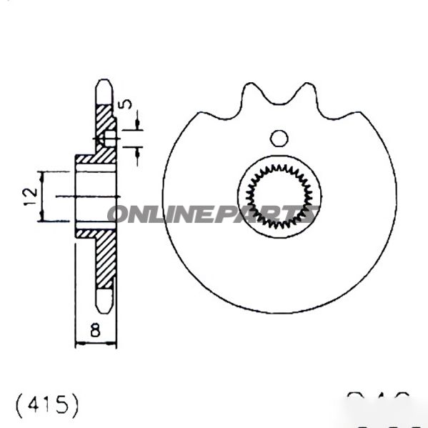 Fortandhjul 13 T, Størrelse 415Narrow Spline Inner Diameter 12/13