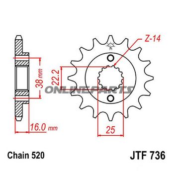 Fortandhjul 15 T, Størrelse 520Narrow Spline 22/25