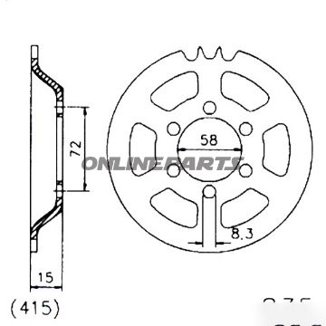 Bagtandhjul 40 T, Størrelse 415Inner Diameter 058 Bolt Spacing 072