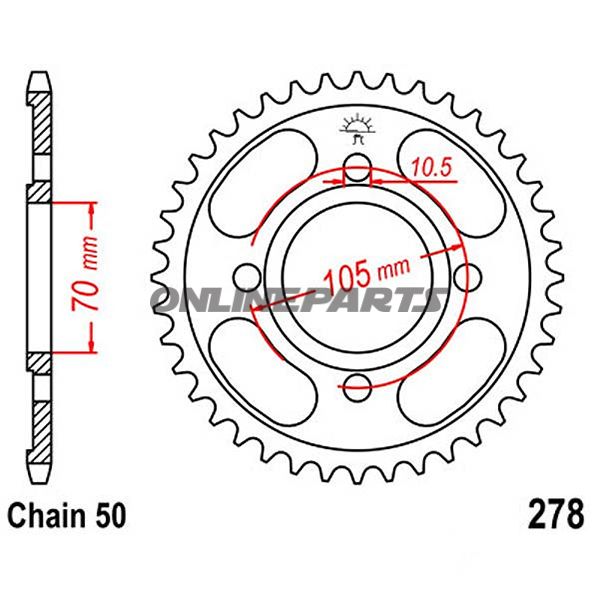 Bagtandhjul 38 T, Størrelse 530Inner Diameter 70 Bolt Spacing 105