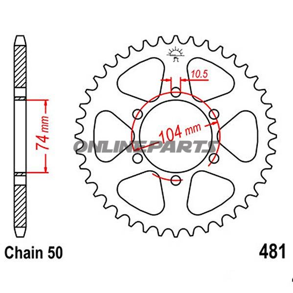 Bagtandhjul 42 T, Størrelse 530Inner Diameter 74 Bolt Spacing 104