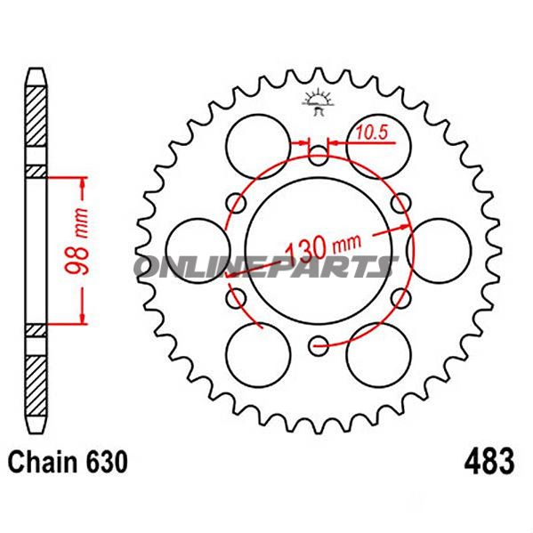 Bagtandhjul 35 T, Størrelse 630Inner Diameter 98 Bolt Spacing 130