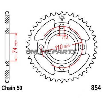 Bagtandhjul 39 T, Størrelse 530Inner Diameter 74 Bolt Spacing 110