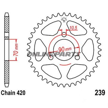 Bagtandhjul 40 T, Størrelse 420Inner Diameter 70 Bolt Spacing 90