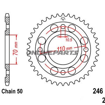 Bagtandhjul 41 T, Størrelse 530Inner Diameter 70 Bolt Spacing 110