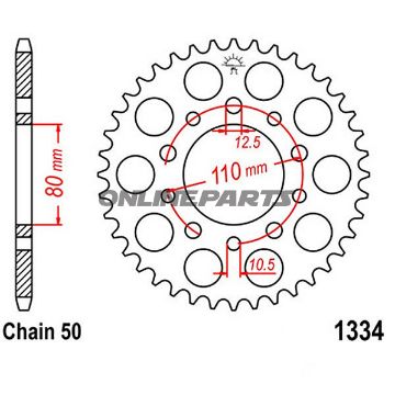 Bagtandhjul 42 T, Størrelse 530Inner Diameter 80 Bolt Spacing 110