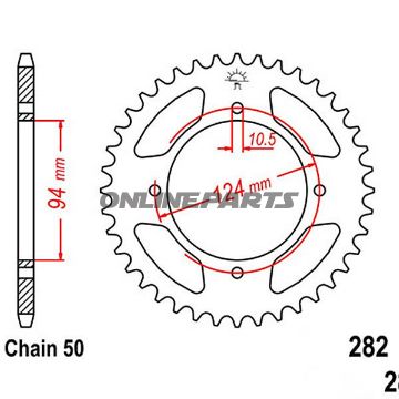 Bagtandhjul 34 T, Størrelse 530Inner Diameter 94 Bolt Spacing 124
