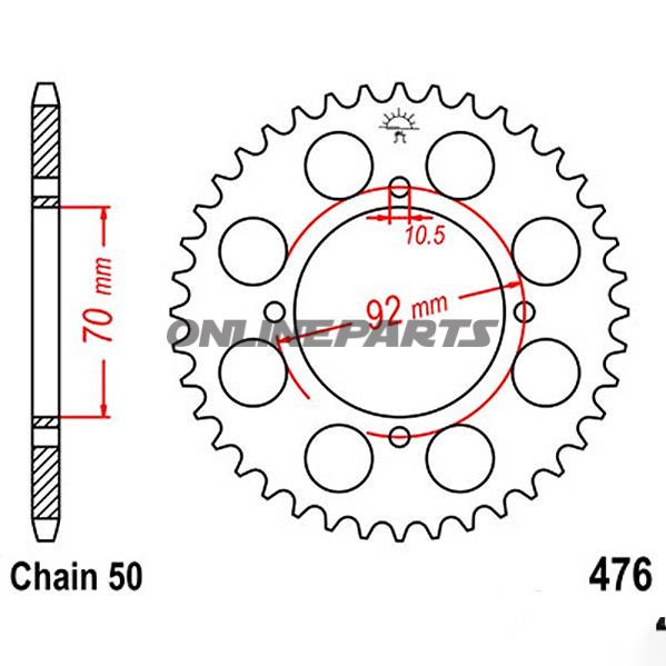Bagtandhjul 40 T, Størrelse 530Inner Diameter 70 Bolt Spacing 92