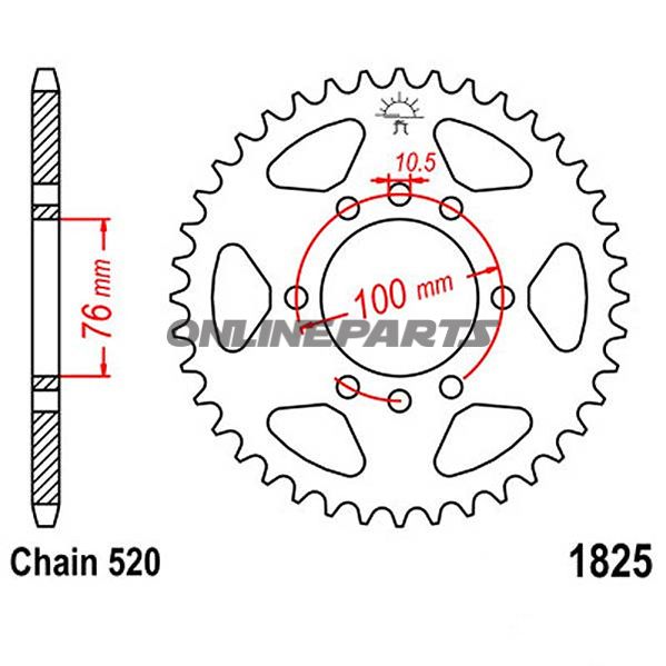 Bagtandhjul 45 T, Størrelse 520Inner Diameter 76 Bolt Spacing 100
