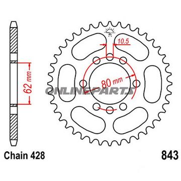 Bagtandhjul 48 T, Størrelse 428Inner Diameter 62 Bolt Spacing 80