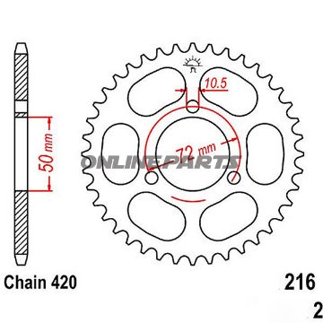 Bagtandhjul 47 T, Størrelse 420Inner Diameter 50 Bolt Spacing 72