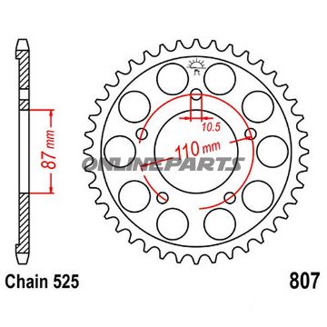 Bagtandhjul 47 T, Størrelse 525Inner Diameter 87 Bolt Spacing 110
