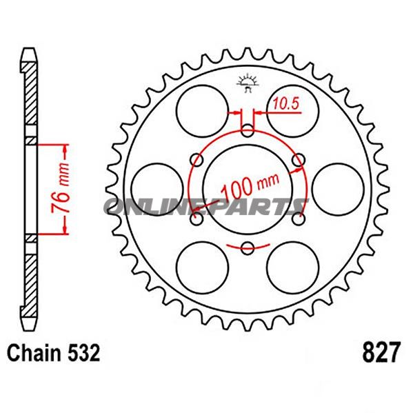 Bagtandhjul 48 T, Størrelse 532Inner Diameter 76 Bolt Spacing 100