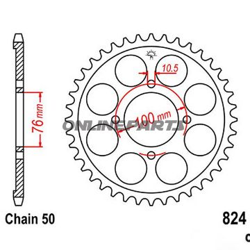 Bagtandhjul 46 T, Størrelse 530Inner Diameter 76 Bolt Spacing 100