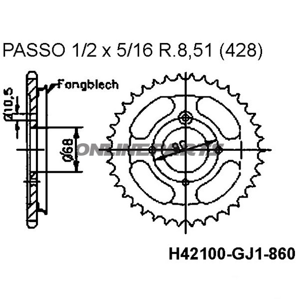 Bagtandhjul Med Fangblik 45Z,T Størrelse 428Inner Diameter 68 Bolt Spacing 90