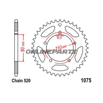 Bagtandhjul 36 T, Størrelse 520Inner Diameter 80 Bolt Spacing 110