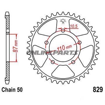 Bagtandhjul 42 T, Størrelse 530Inner Diameter 87 Bolt Spacing 110