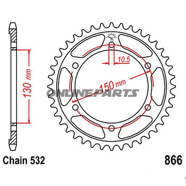 Bagtandhjul 46 T, Størrelse 532Inner Diameter 130 Bolt Spacing 150