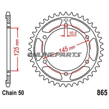 Bagtandhjul 43 T, Størrelse 530Inner Diameter 125 Bolt Spacing 145