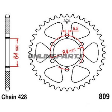 Bagtandhjul 53 T, Størrelse 428Inner Diameter 64 Bolt Spacing 84