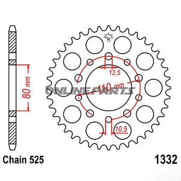 Bagtandhjul 40 T, Størrelse 525Inner Diameter 80 Bolt Spacing 110