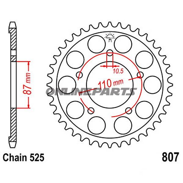 Bagtandhjul 46 T, Størrelse 525Inner Diameter 87 Bolt Spacing 110