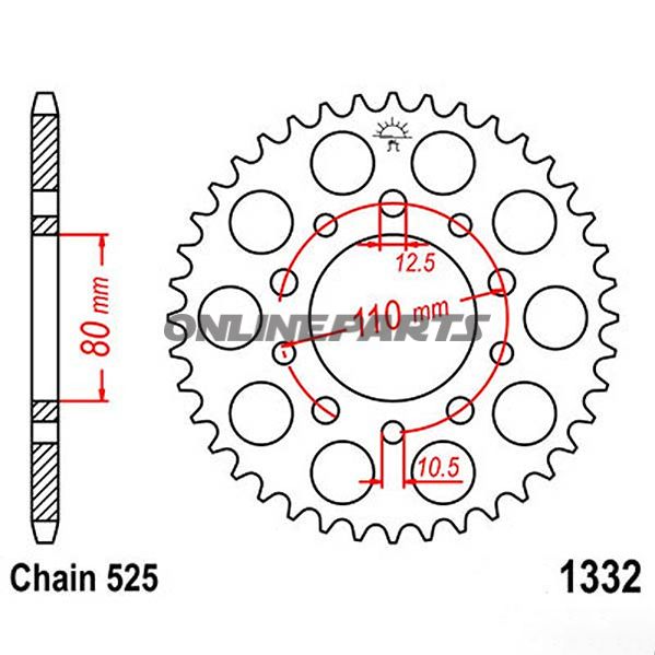 Bagtandhjul 45 T, Størrelse 525Inner Diameter 80 Bolt Spacing 110