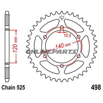 Bagtandhjul 45 T, Størrelse 525Inner Diameter 120 Bolt Spacing 140