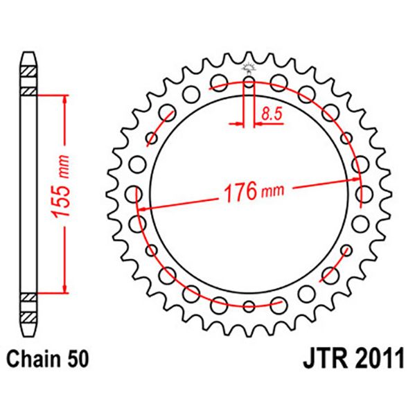 Bagtandhjul 43 T, Størrelse 530Inner Diameter 155 Bolt Spacing 176