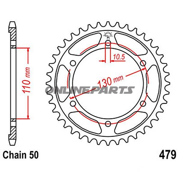 Bagtandhjul 43 T, Størrelse 530Inner Diameter 110 Bolt Spacing 130